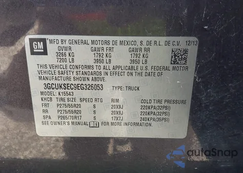 2014 Chevrolet Silverado 1500 2Lz from USA, damaged, VIN 3GCUKSEC9EG326053